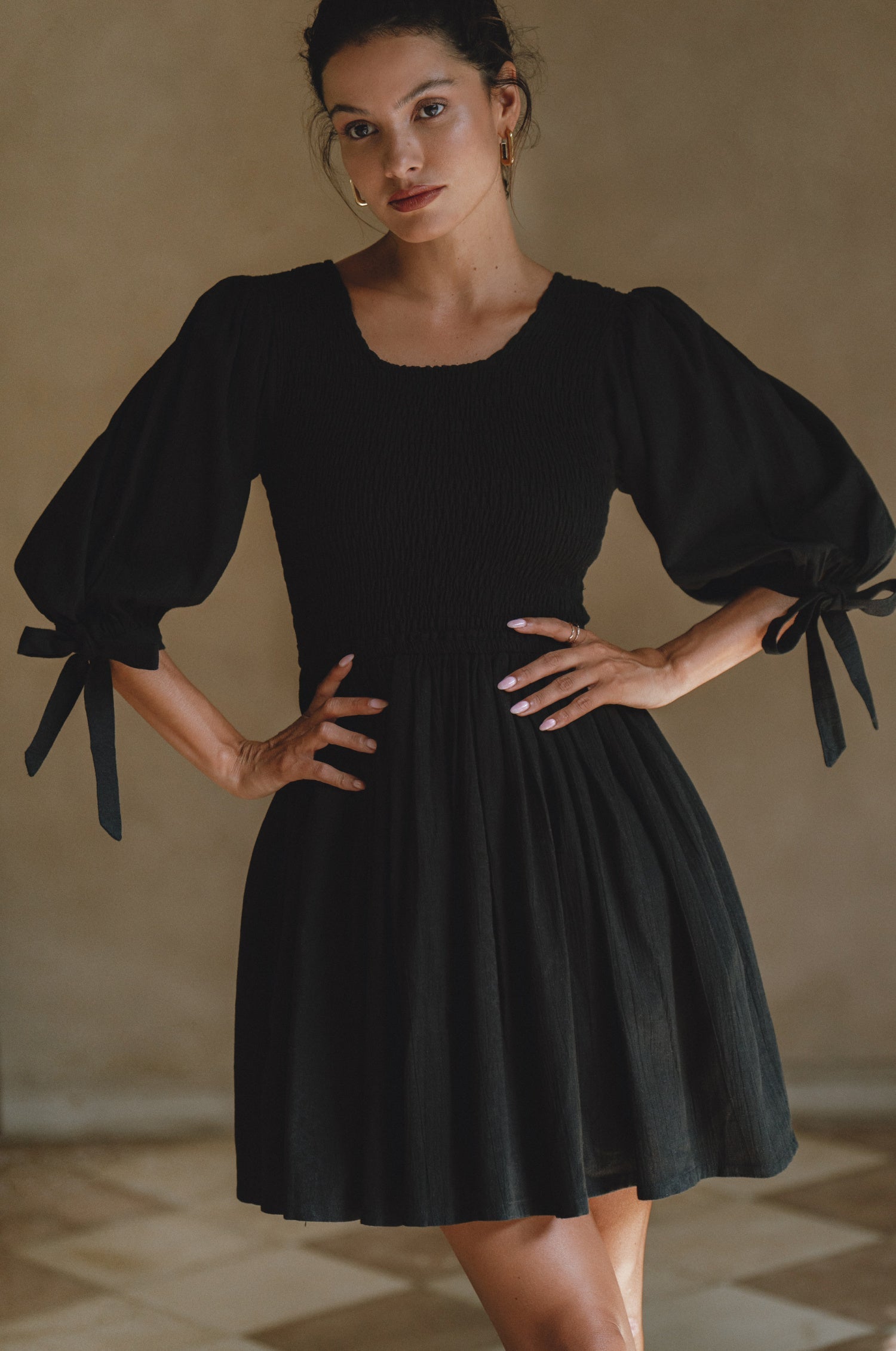 Jolie Puff Sleeve Linen Mini Dress 