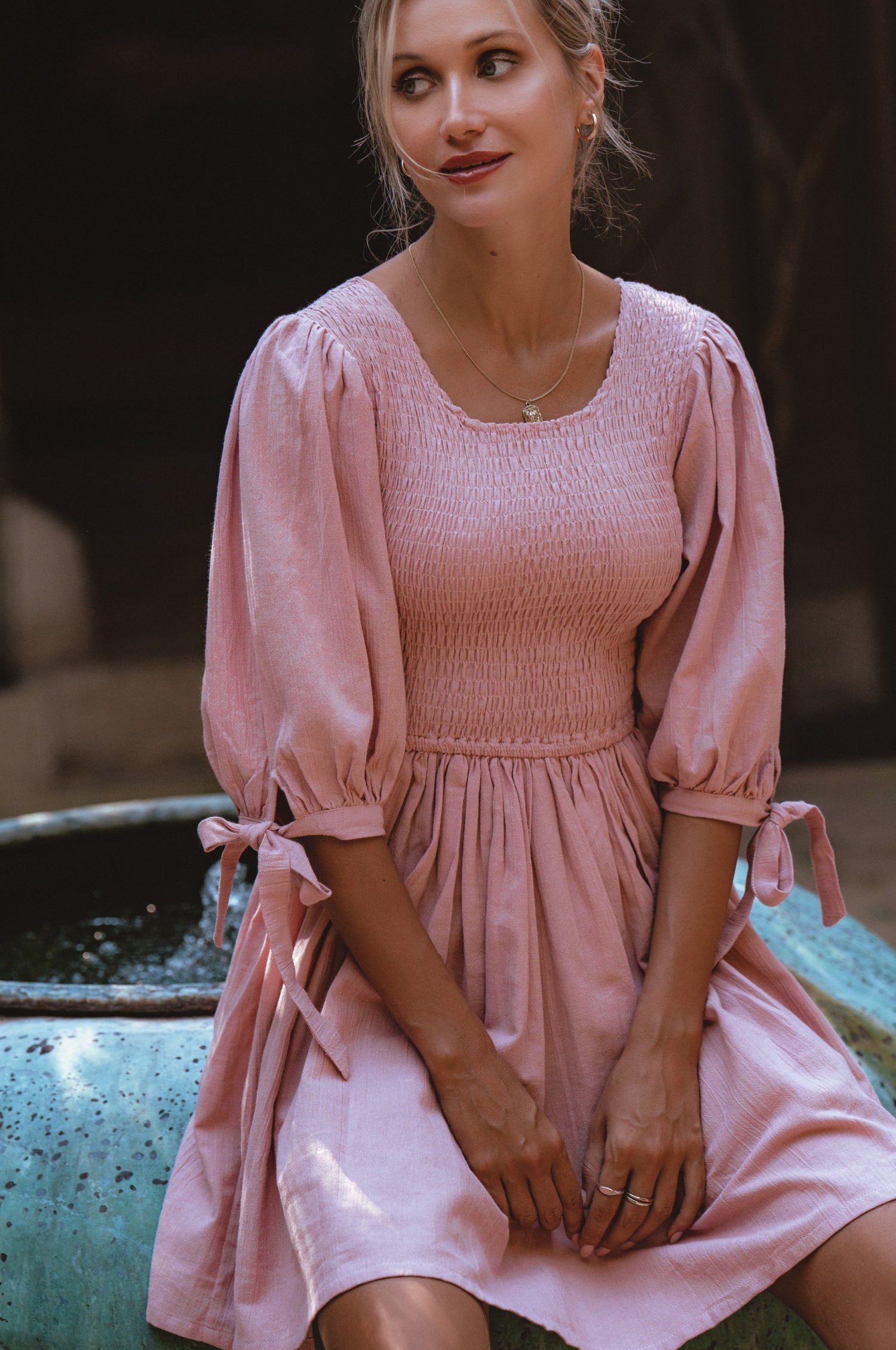 Jolie Puff Sleeve Linen Mini Dress 