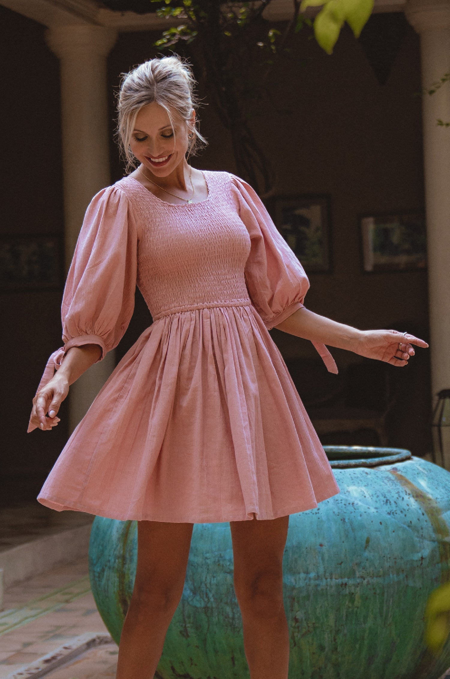 Jolie Puff Sleeve Linen Mini Dress 