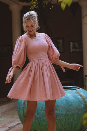 Jolie Puff Sleeve Linen Mini Dress 