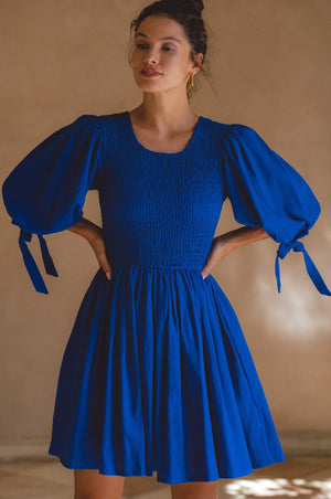 Jolie Puff Sleeve Linen Mini Dress 