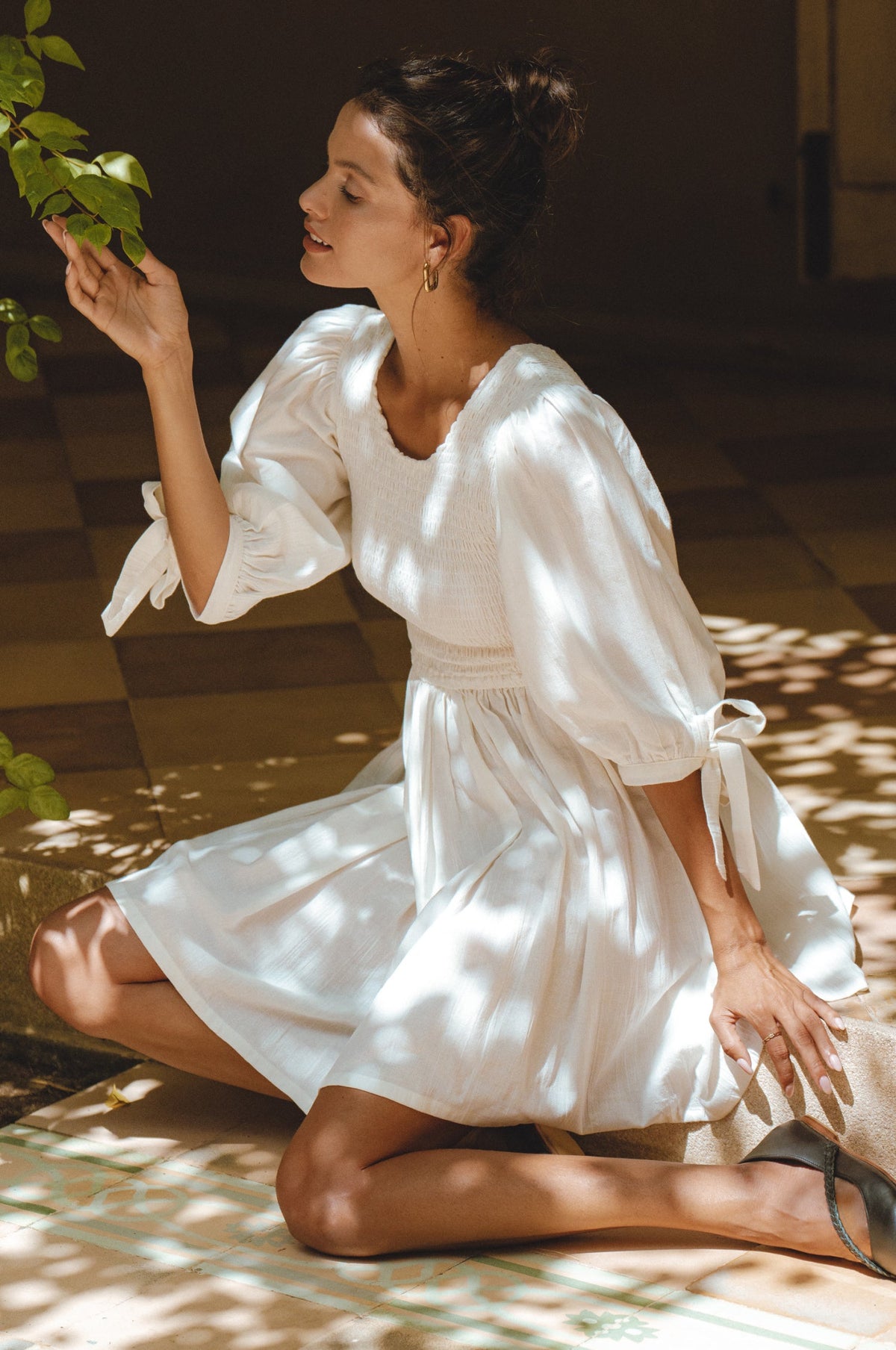 Jolie Puff Sleeve Linen Mini Dress - White