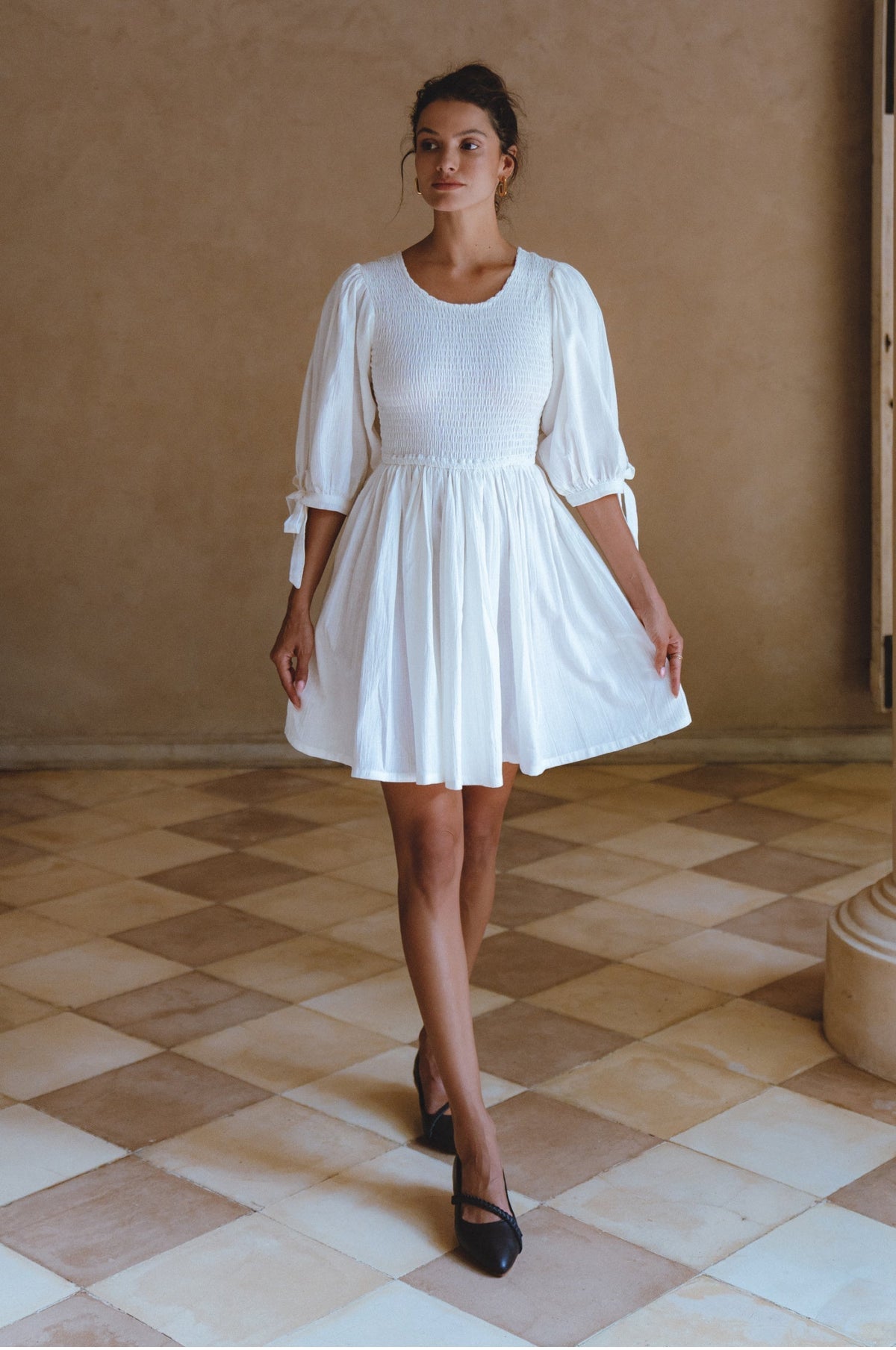 Jolie Puff Sleeve Linen Mini Dress 
