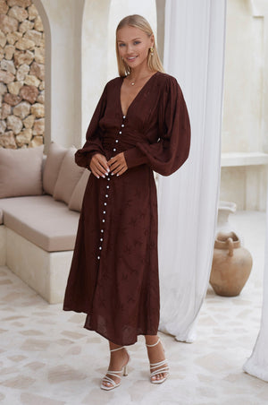 Juliette Pearl Buttons Midi Dress Pearl Chocolate