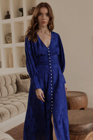 Juliette Pearl Buttons Midi Dress Pearl Blue