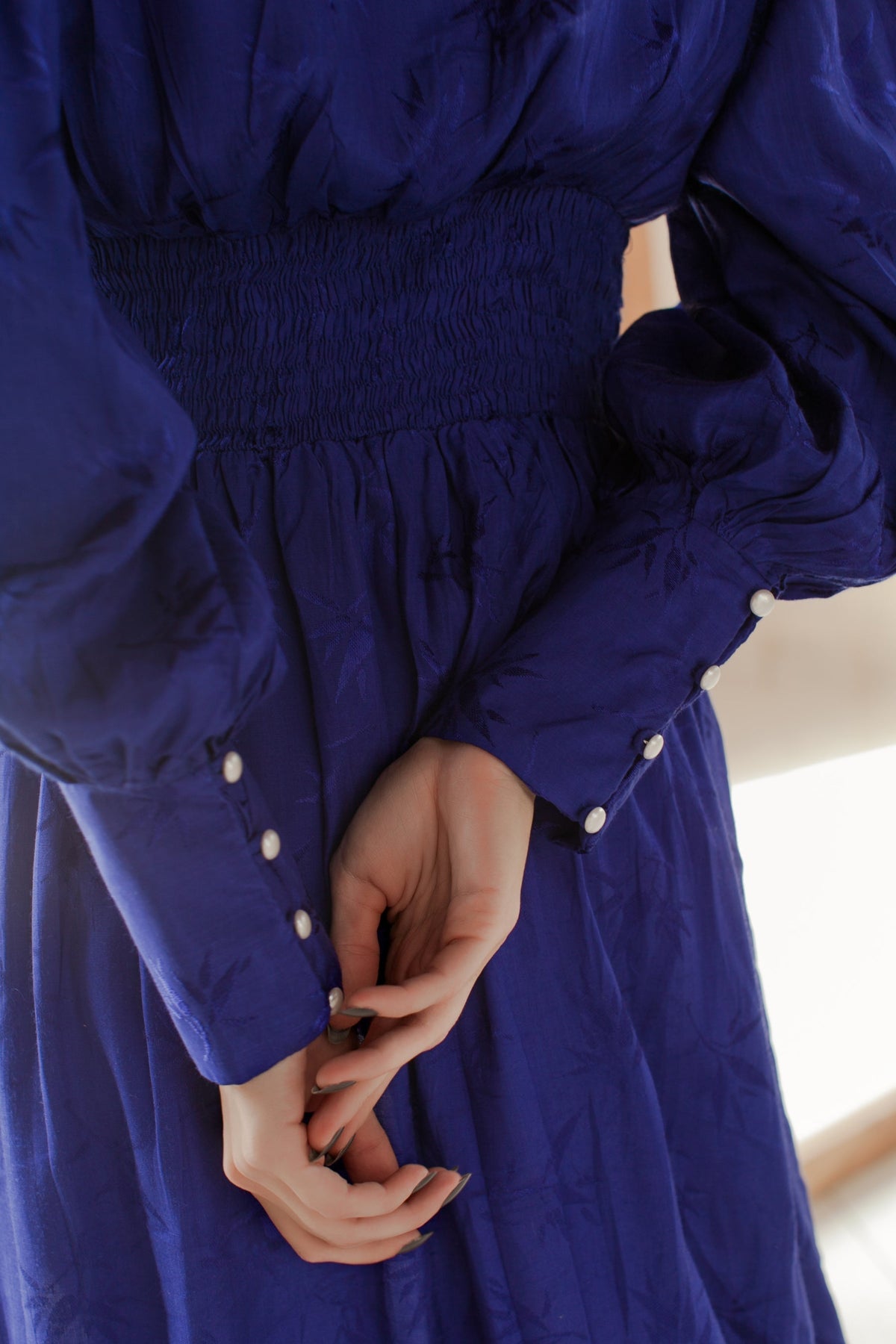 Juliette Pearl Buttons Midi Dress Pearl Blue