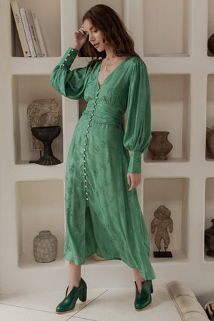 Juliette Pearl Buttons Midi Dress Pearl Sage