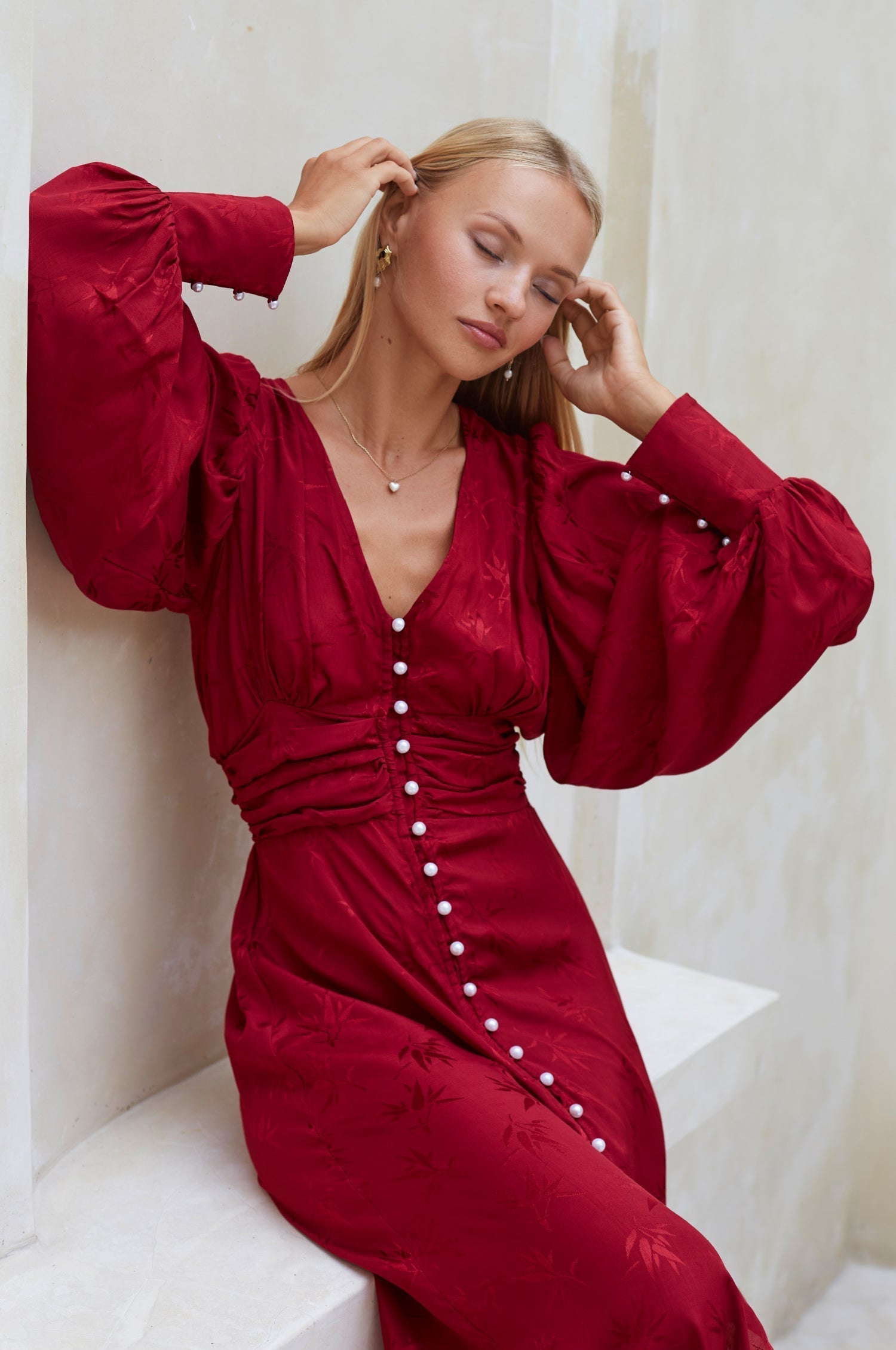 Juliette Pearl Buttons Midi Dress Pearl Ruby