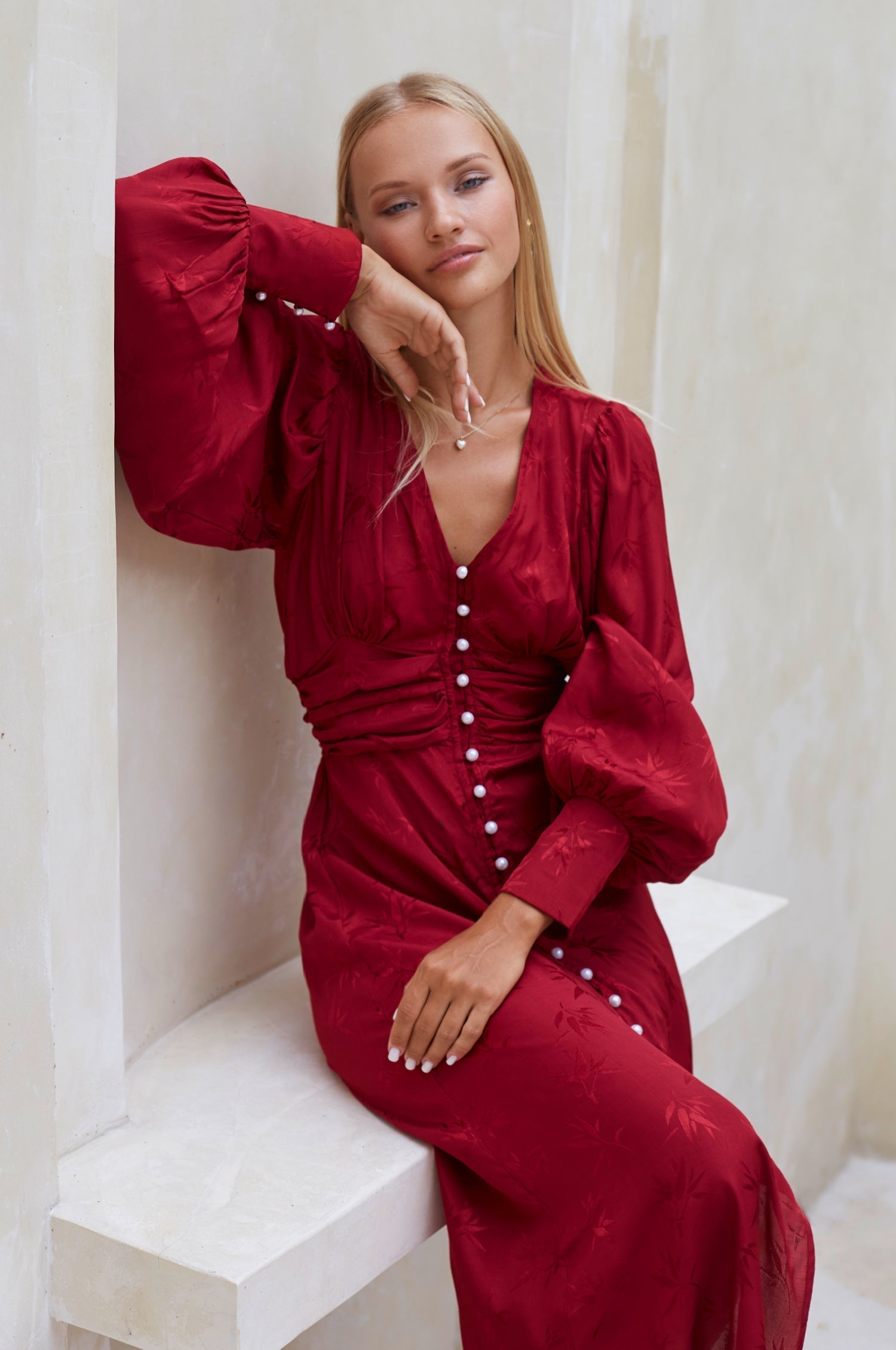 Juliette Pearl Buttons Midi Dress Pearl Ruby