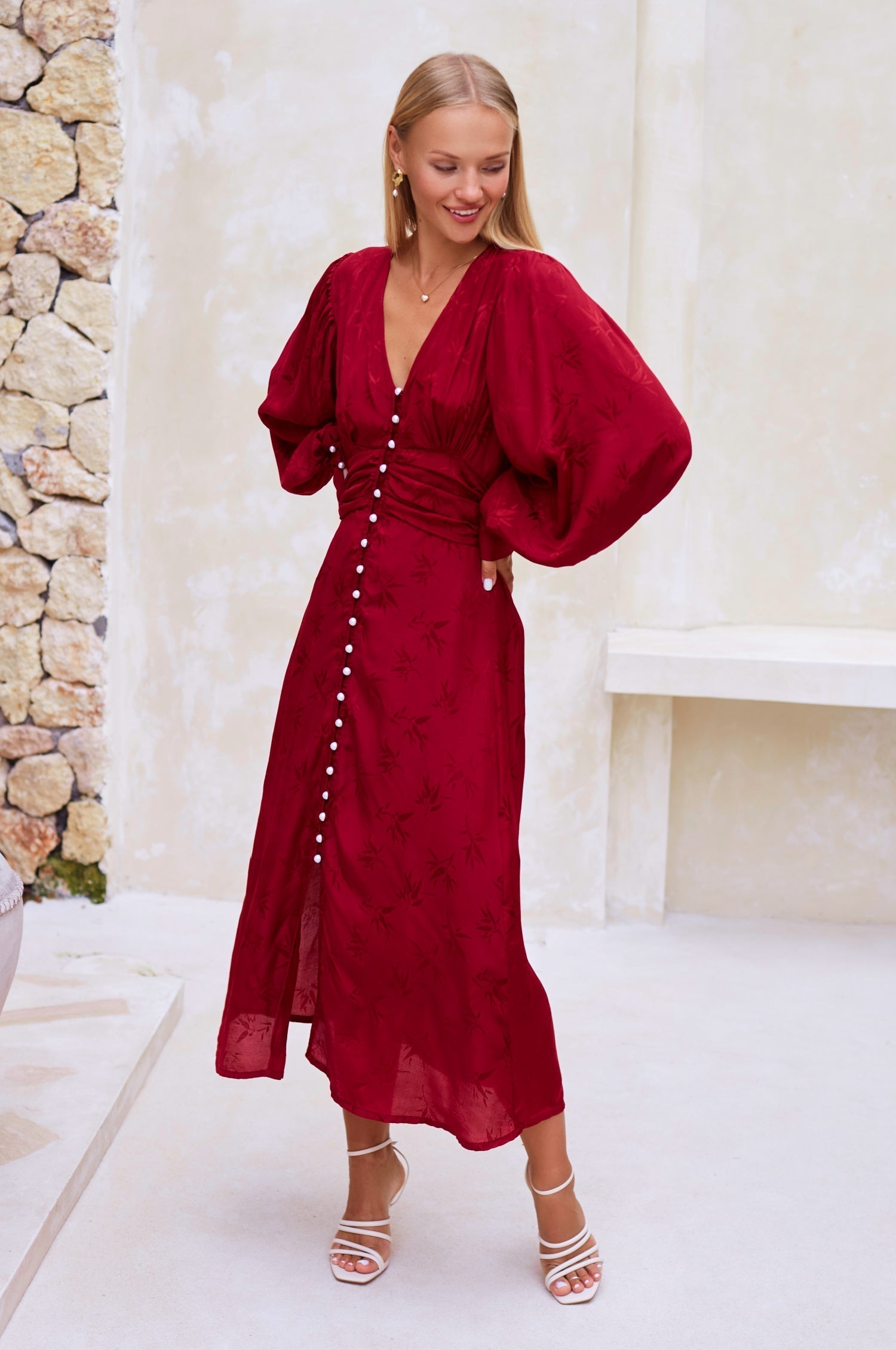 Juliette Pearl Buttons Midi Dress Pearl Ruby