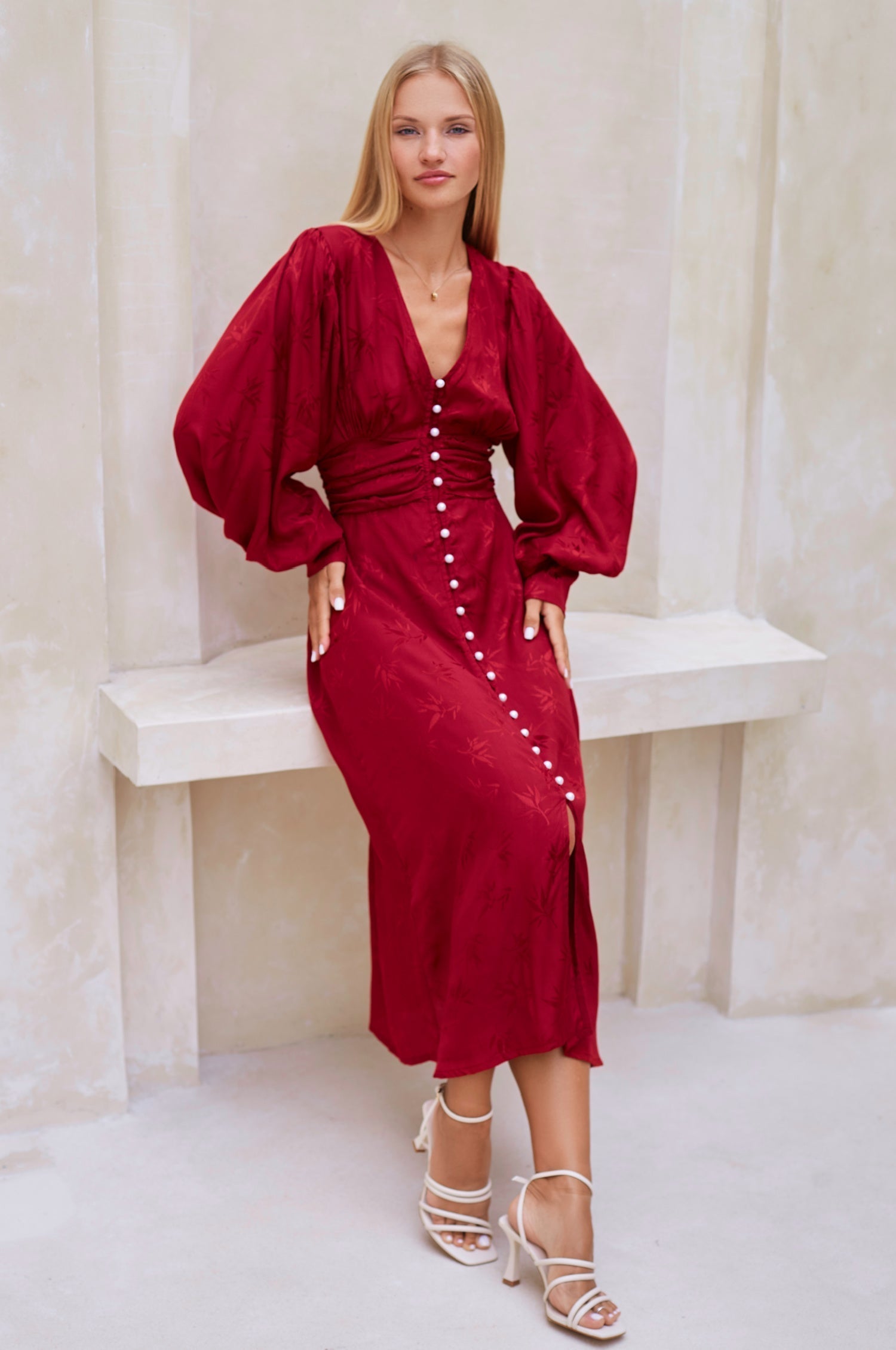 Juliette Pearl Buttons Midi Dress Pearl Ruby