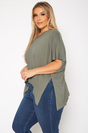 Bellatrix Plus Basic V-Neck Poncho Styled Tunic - shopatkonus