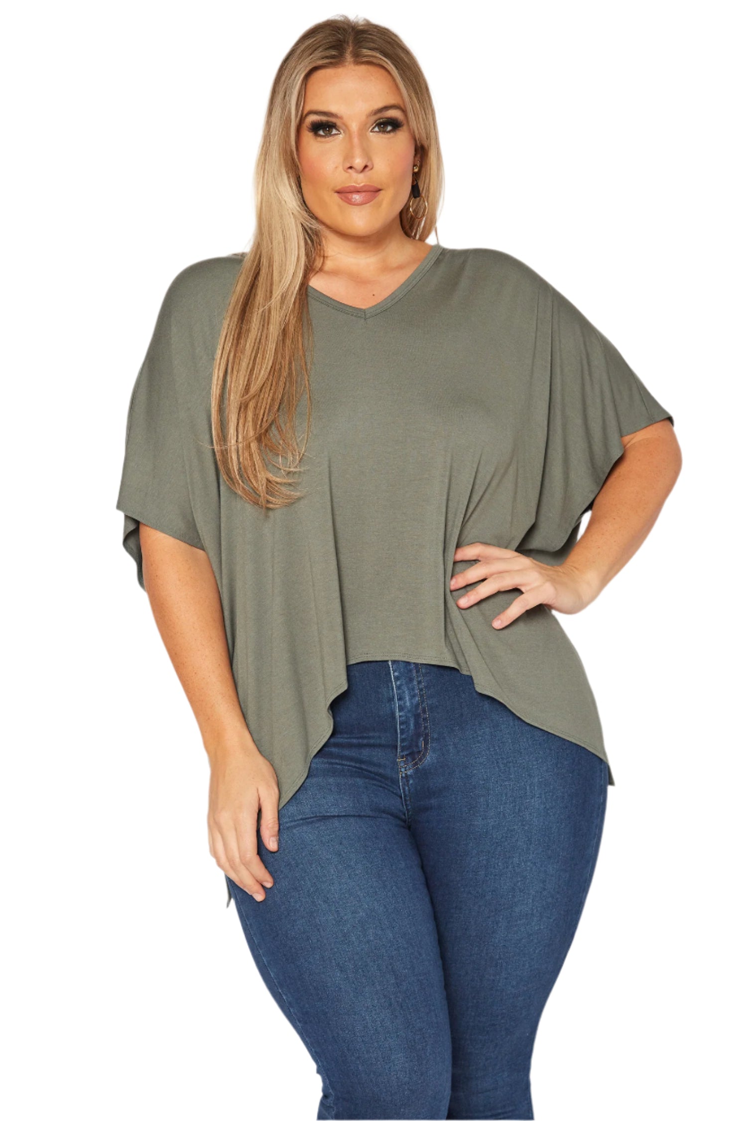 Bellatrix Plus Basic V-Neck Poncho Styled Tunic - shopatkonus