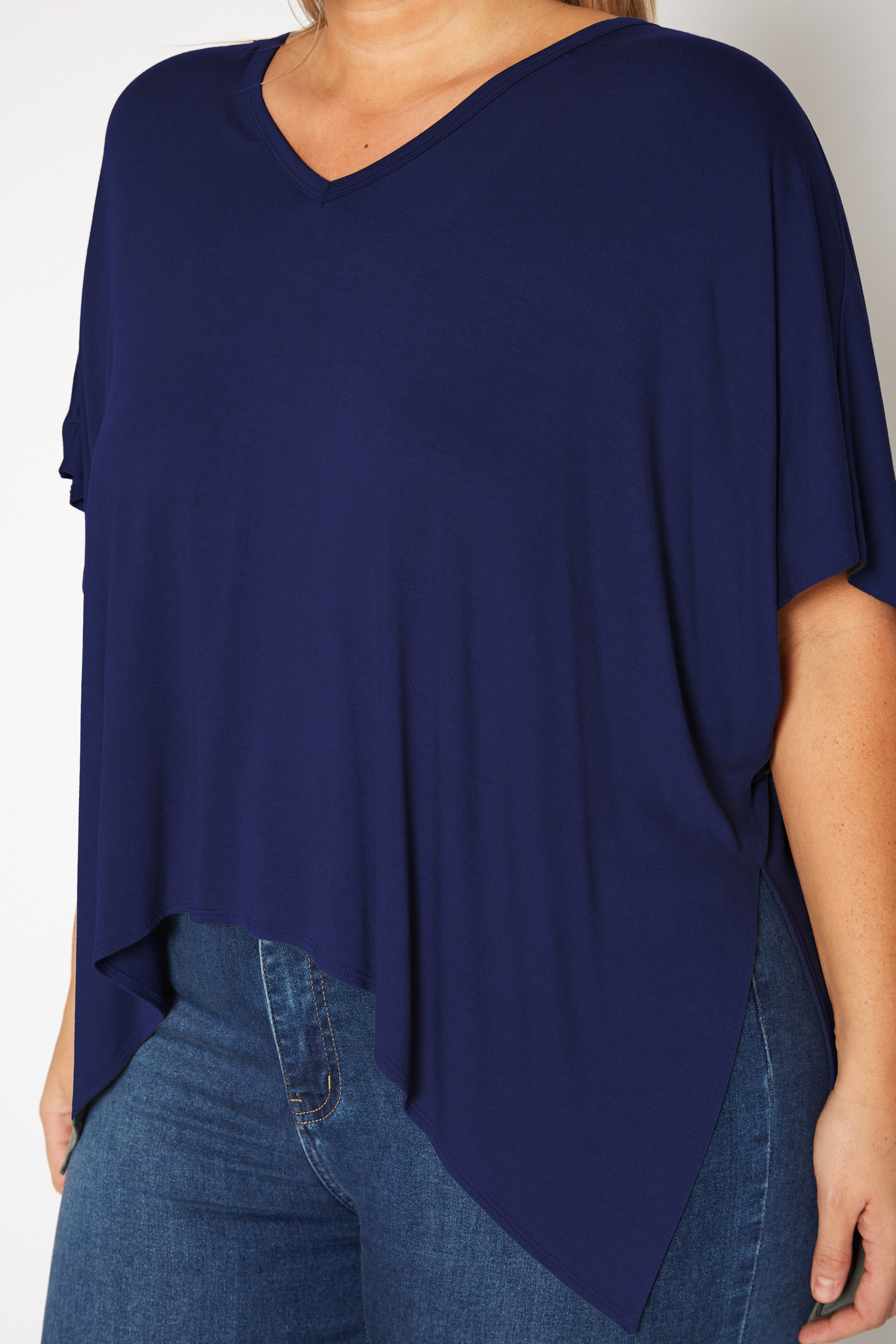 Blue Bellatrix Plus Basic V-Neck Poncho Styled Tunic 