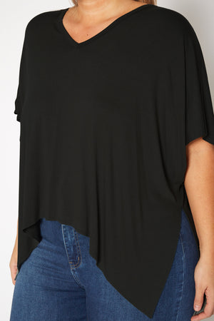 Black Bellatrix Plus Basic V-Neck Poncho Styled Tunic 