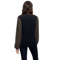 Pleione Women's Ribbed Round Neck Top in Black Gold