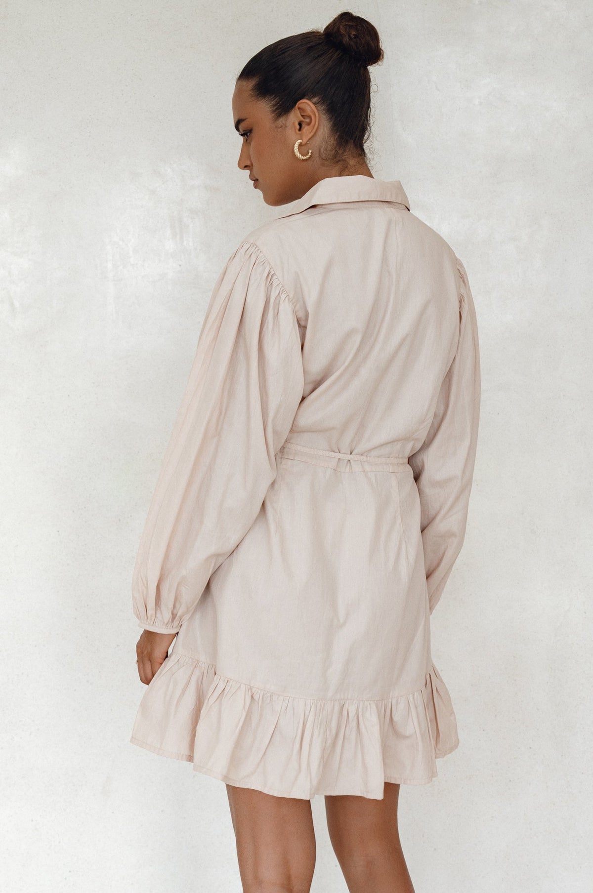 Malina Button Down Cotton Mini Dress Beige