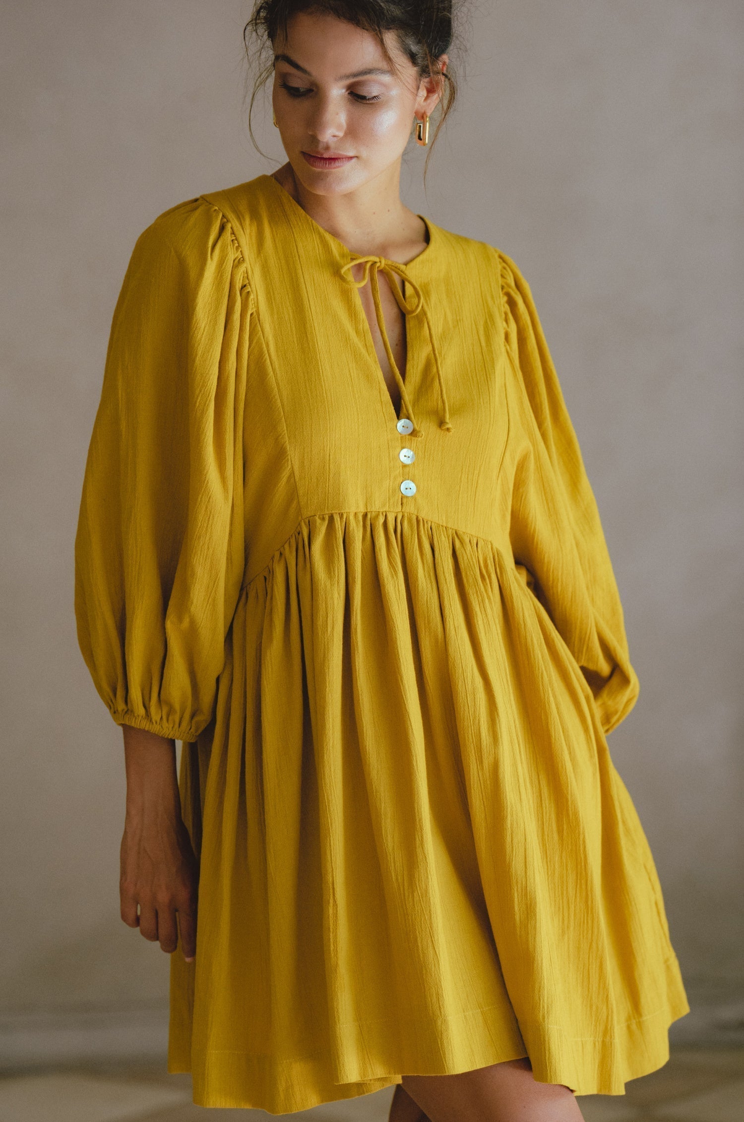 Maribelle Baby Doll Linen Dress Black