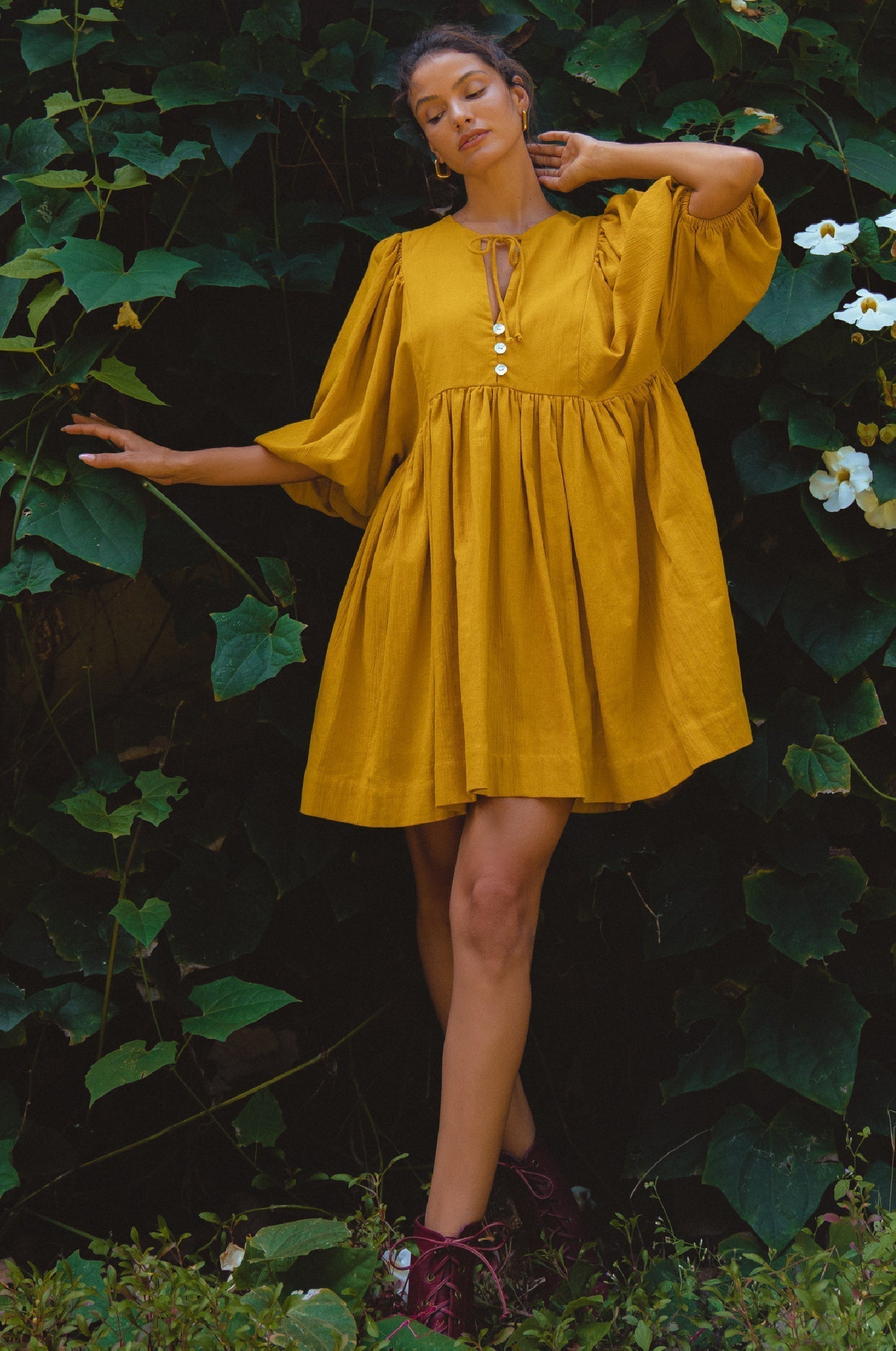 Maribelle Baby Doll Linen Dress Black