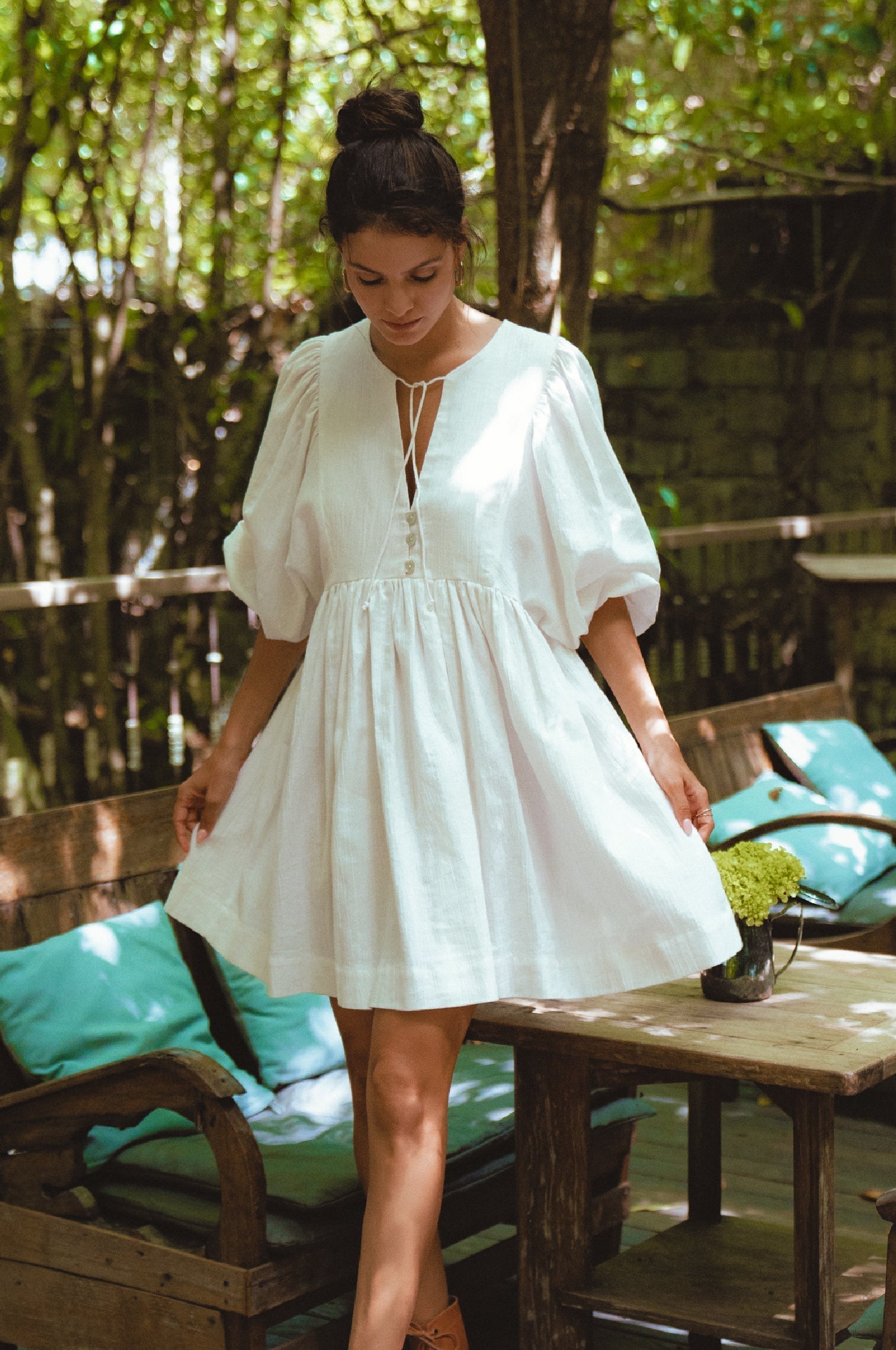 Maribelle Baby Doll Linen Dress white