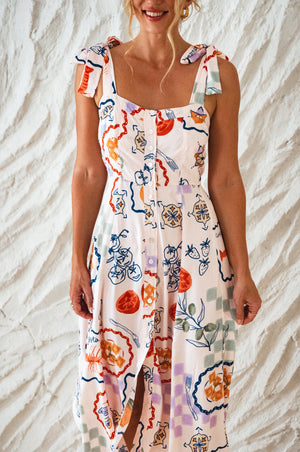 white Mia Vita Button Down Dress With Ties