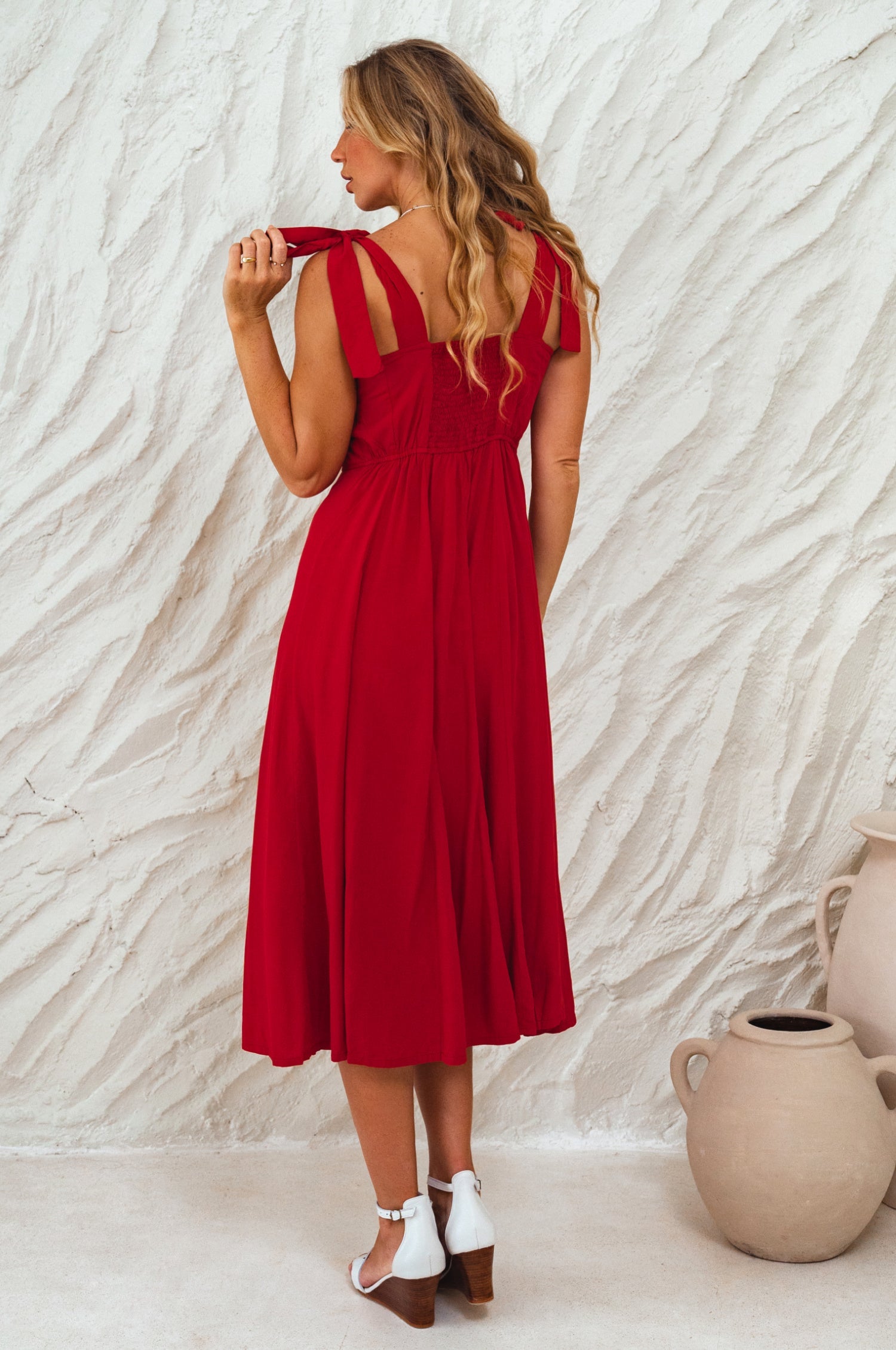 Back view of Mia Vita Button Down Dress With Ties