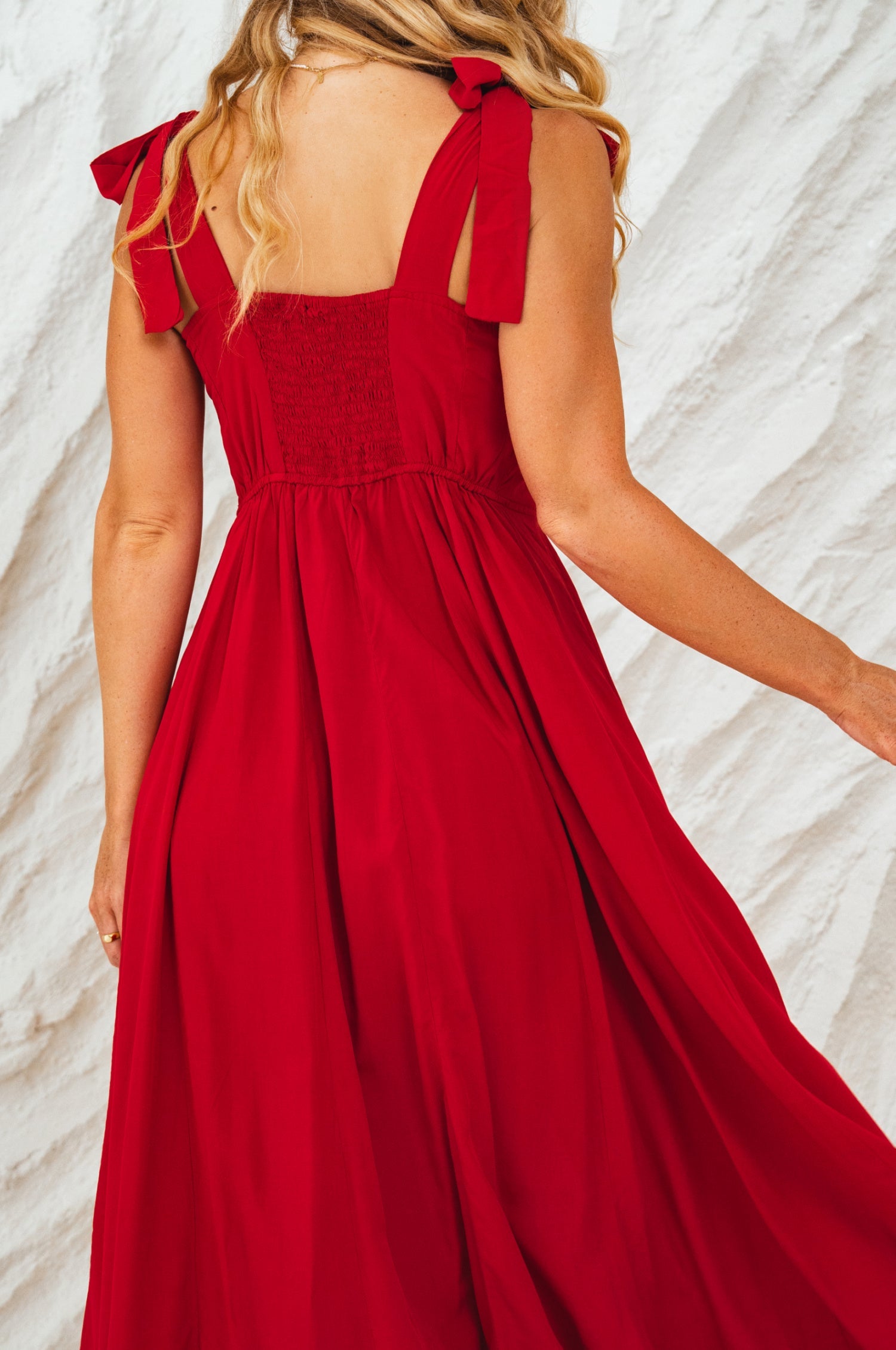 Back view of Mia Vita Button Down Dress With Ties