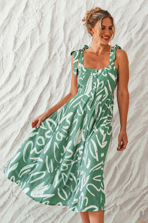 Green Mia Vita Button Down Dress With Ties