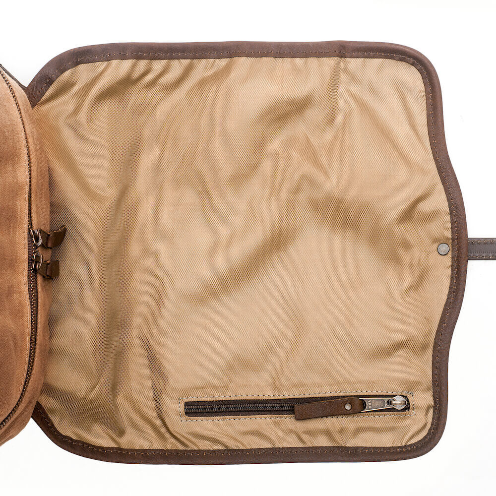 inside view of Campaign Waxed Canvas Backpack by Mission Mercantile Leather Goods