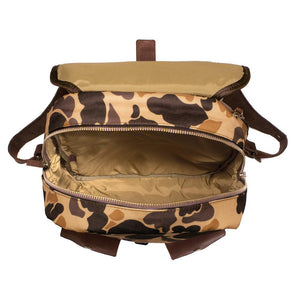 inside view of camo Campaign Waxed Canvas Backpack by Mission Mercantile Leather Goods