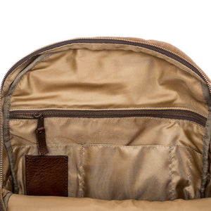 View of inside compartment on Campaign Waxed Canvas Backpack by Mission Mercantile Leather Goods