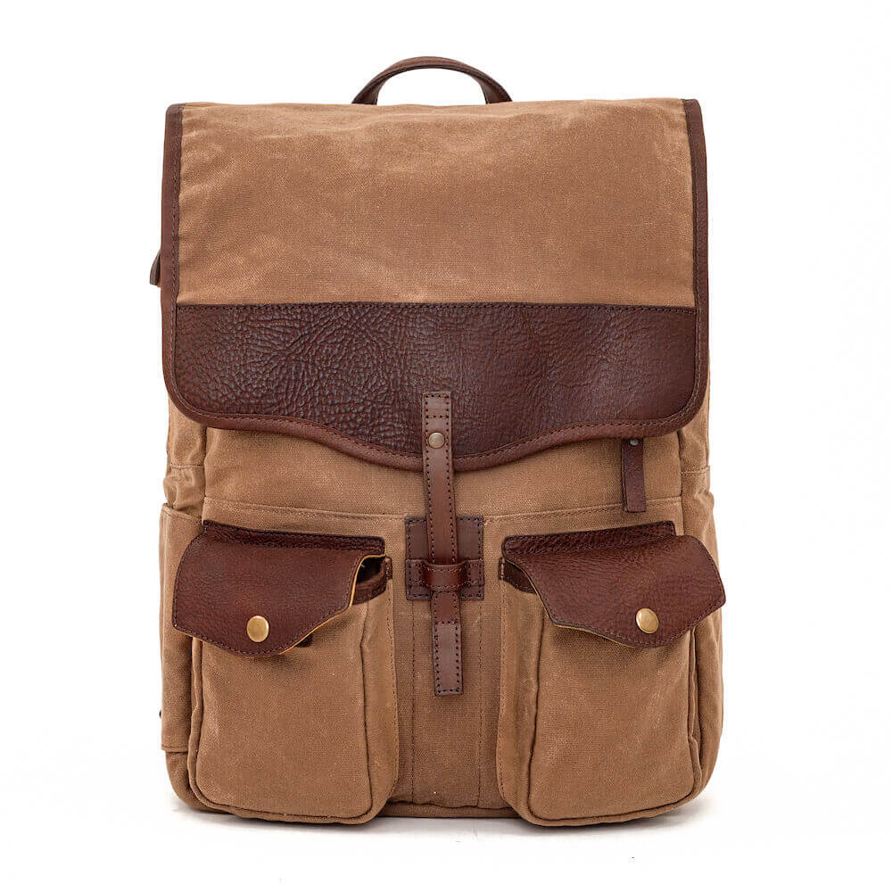 Brown Campaign Waxed Canvas Backpack by Mission Mercantile Leather Goods