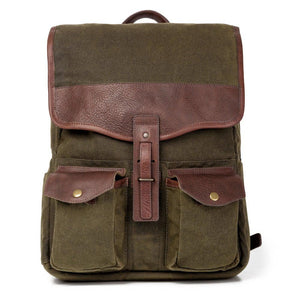 Front view of green Campaign Waxed Canvas Backpack by Mission Mercantile Leather Goods