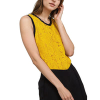 Pleione Women's Floral Lace Sleeveless Top In Mustard