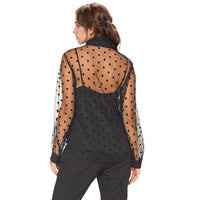 Pleione Women's Polkadot Mesh Blouse With Cami in Black