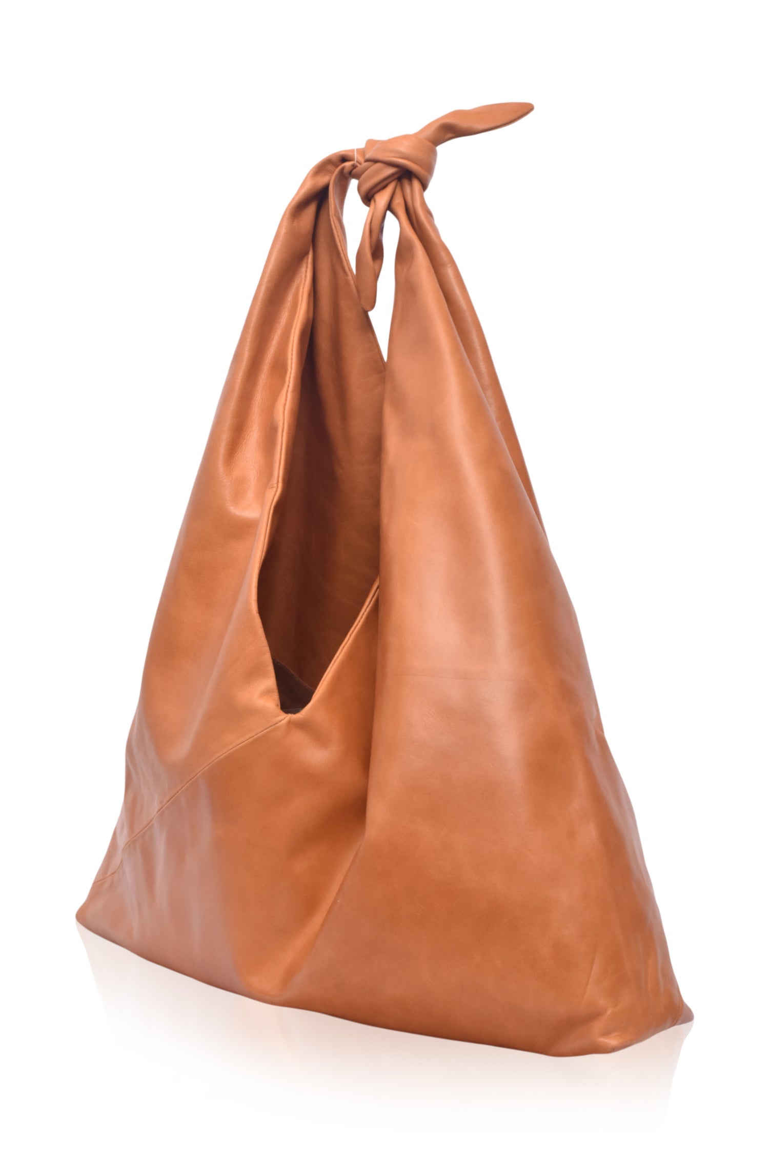 Brown Nudo Knotted Leather Shoulder Bag 