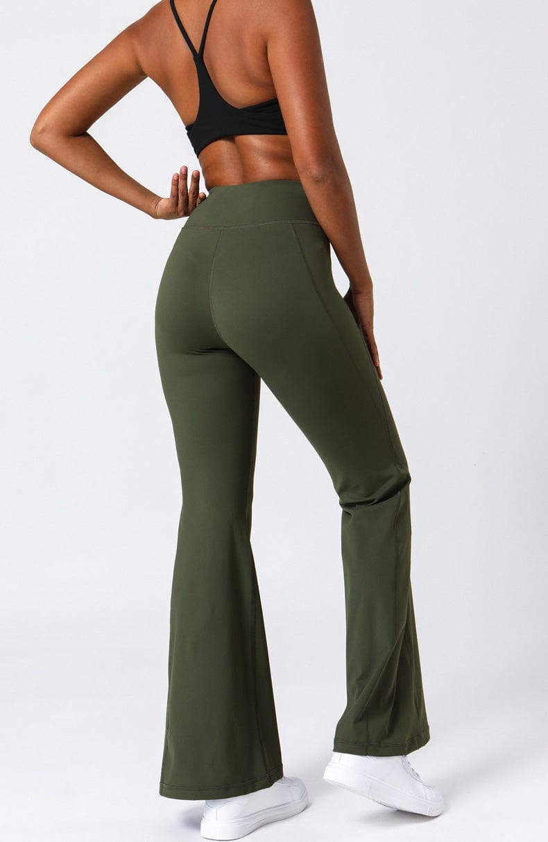 Dark green High Waist Flare Pants with Stitching
