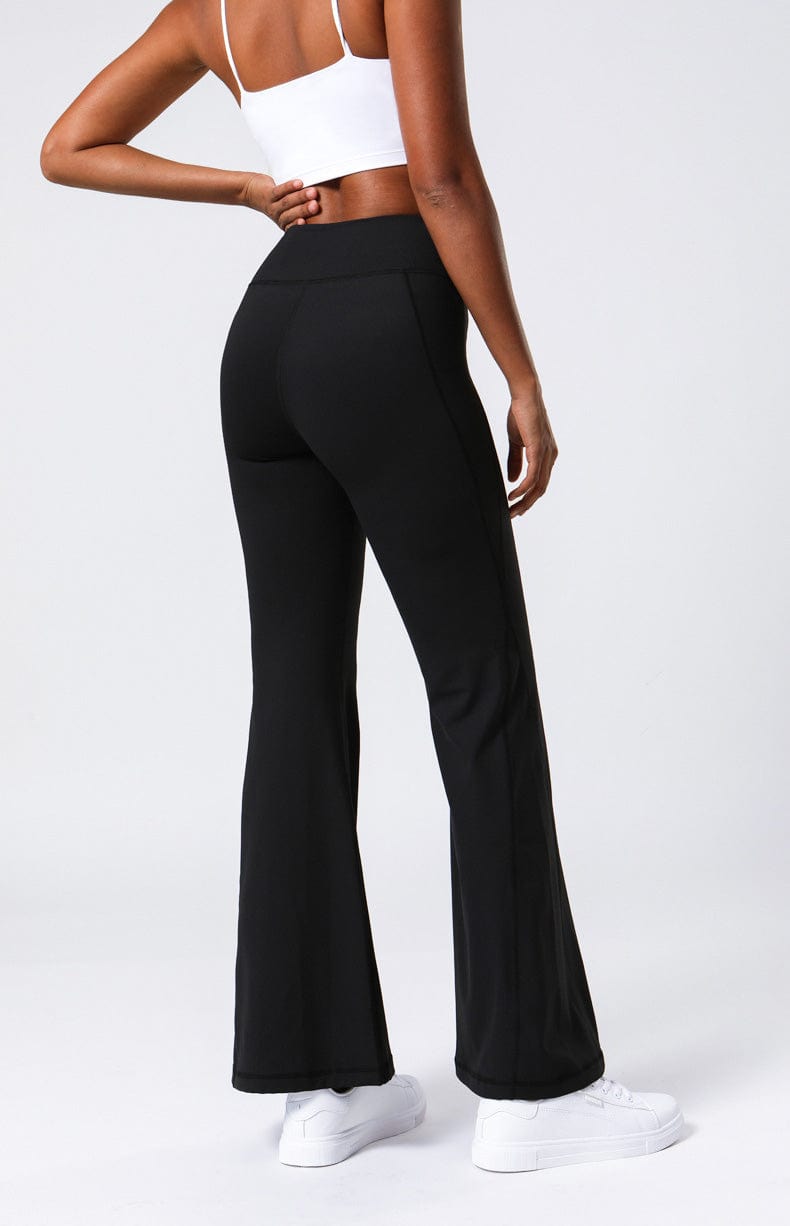Black High Waist Flare Pants with Stitching