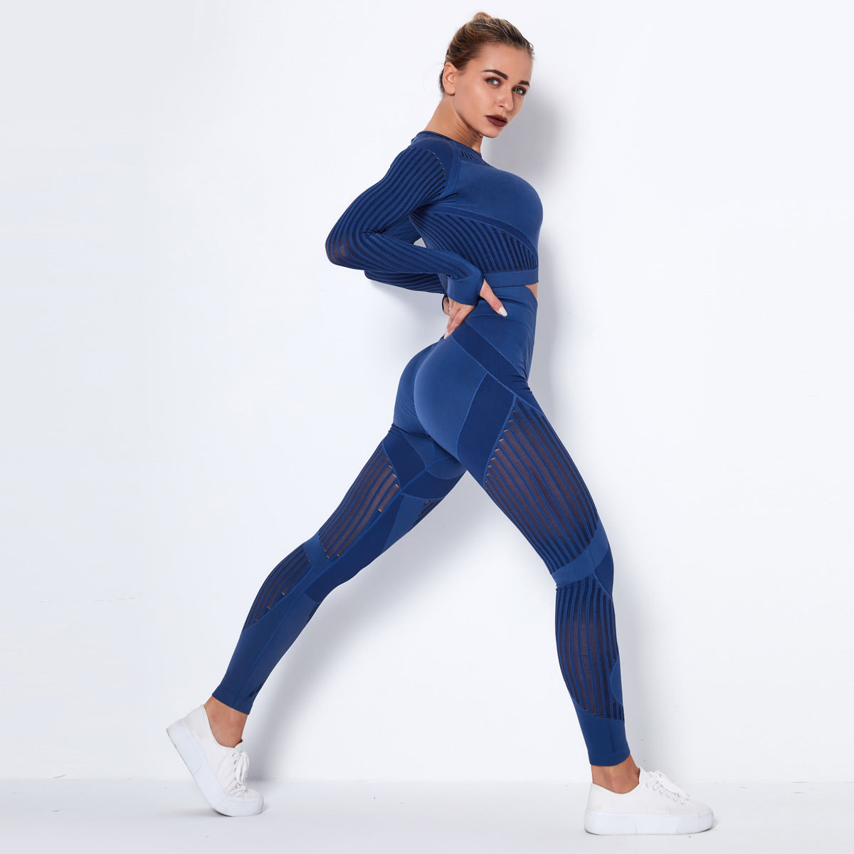 New Seamless Net Hole Quick-Drying Sports Yoga Long Sleeve Set