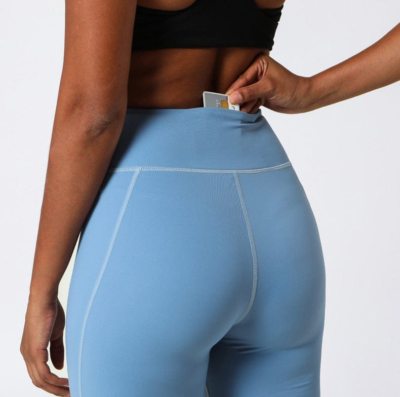 View of pocket of High Waist Flare Pants with Stitching