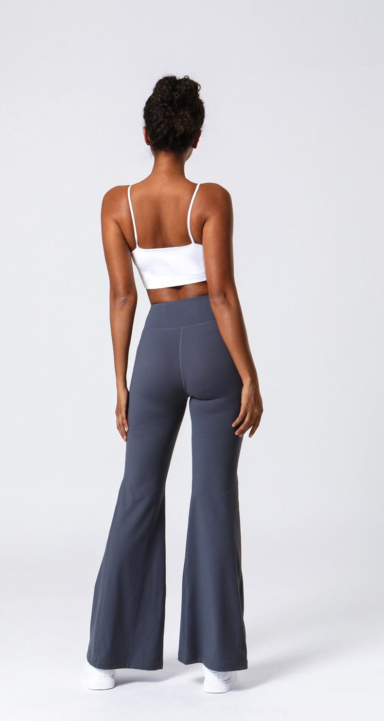 Gray High Waist Flare Pants with Stitching