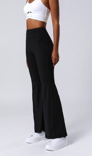 Left side view of High Waist Flare Pants with Stitching