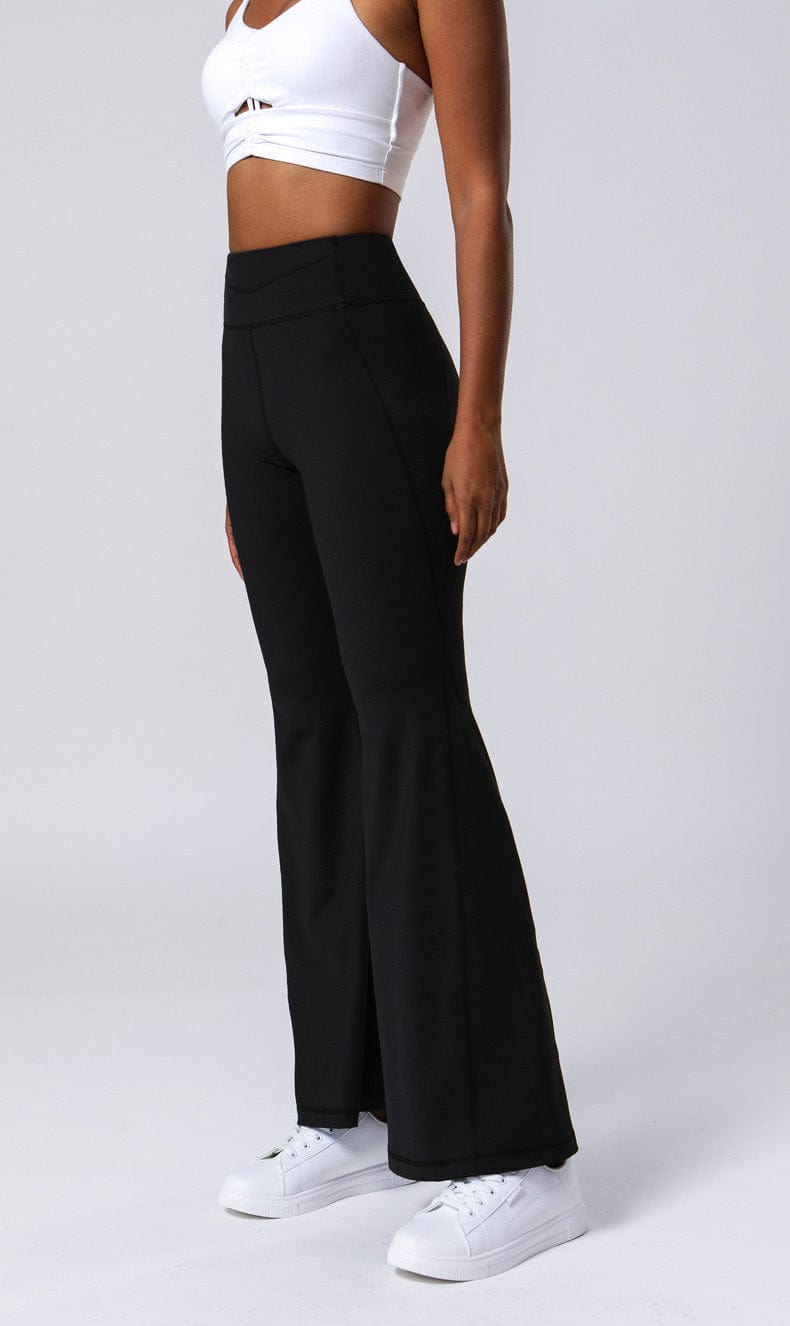 Left side view of High Waist Flare Pants with Stitching