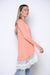 Left side of CANTALOUPE WHITE LACE CONTRAST LONG TUNIC TOP