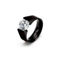 full view of B.Tiff 2 ct Moissanite Round Black Solitaire Engagement Ring