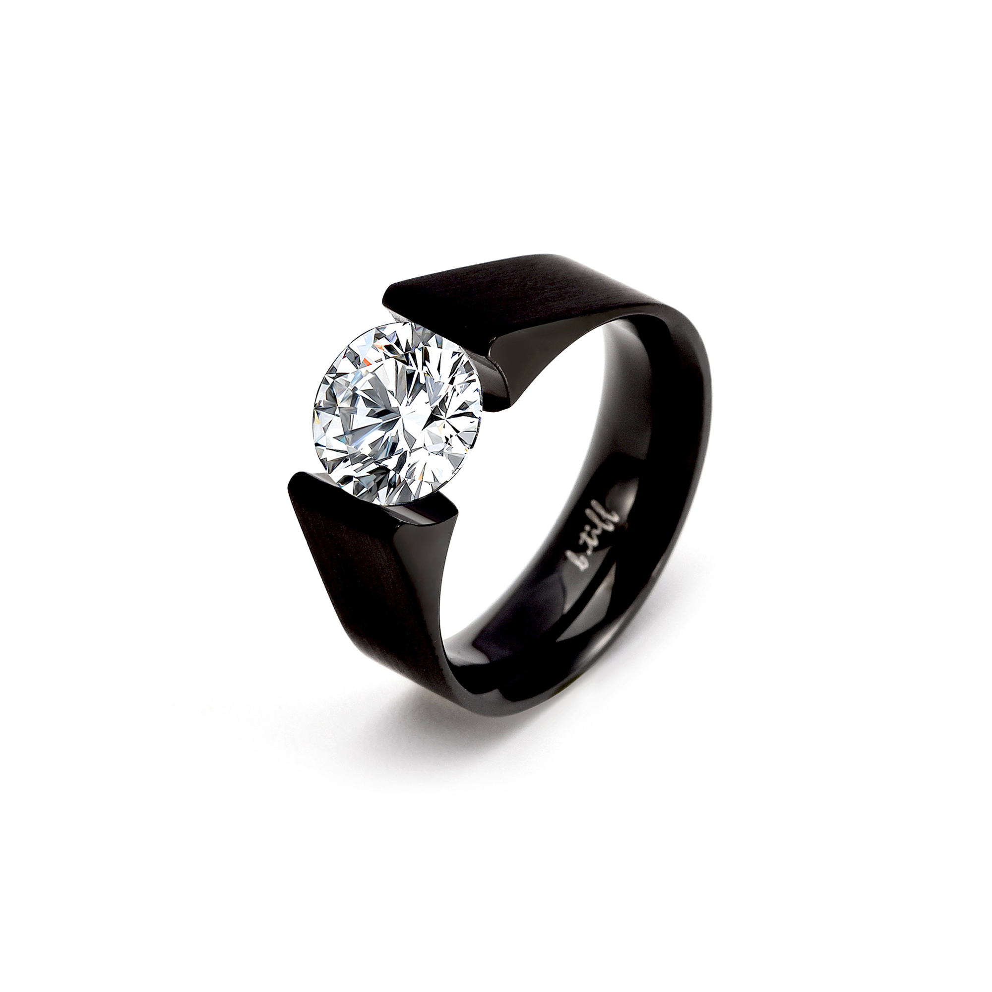 full view of B.Tiff 2 ct Moissanite Round Black Solitaire Engagement Ring