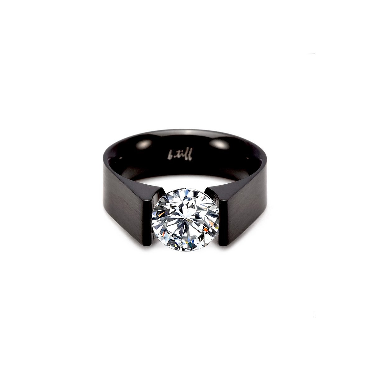 B.Tiff 2 ct Moissanite Round Black Solitaire Engagement Ring