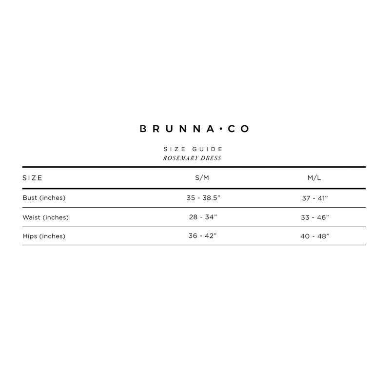 Size chart for ROSEMARY Dotted Cotton Dress, in Sunflower Yellow