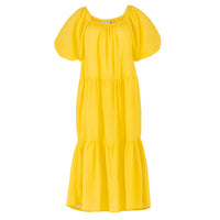 A picture of ROSEMARY Dotted Cotton Dress, in Sunflower Yellow on a white background