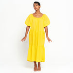 Front view of ROSEMARY Dotted Cotton Dress, in Sunflower Yellow